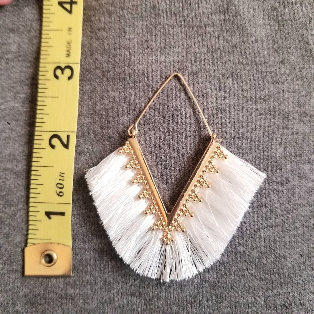 Boho Fringe Statement Earrings White Festival - Picture 4 of 6